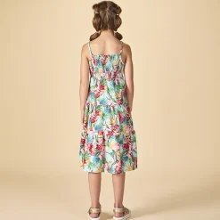 Robe longue volantée imprimé tropical pour fille