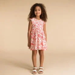 Robe manches courtes boutonnée imprimé végétal pour fille