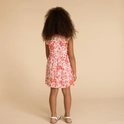 Robe manches courtes boutonnée imprimé végétal pour fille