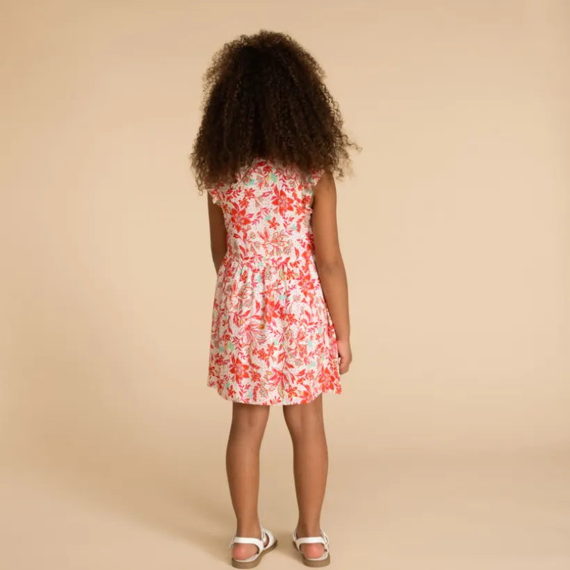 Robe manches courtes boutonnée imprimé végétal pour fille