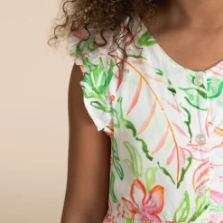 Robe manches courtes boutonnée imprimé floral pour fille
