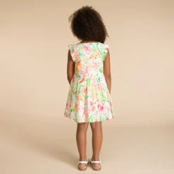 Robe manches courtes boutonnée imprimé floral pour fille