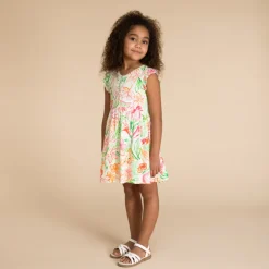 Robe manches courtes boutonnée imprimé floral pour fille
