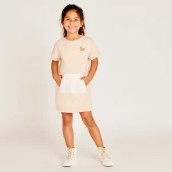 Robe manches courtes effet cloqué et brodée pour fille
