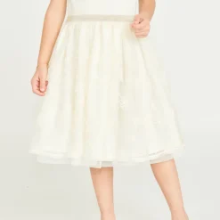 Robe manches courtes effet 2 en 1 en tulle brodé pour fille