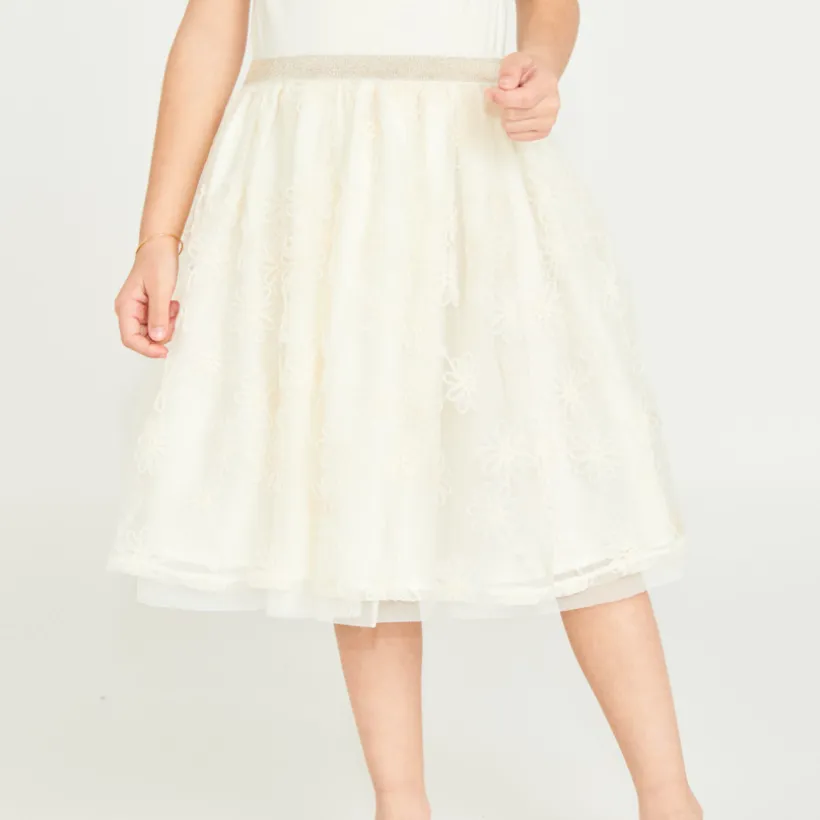 Robe manches courtes effet 2 en 1 en tulle brodé pour fille