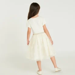 Robe manches courtes effet 2 en 1 en tulle brodé pour fille