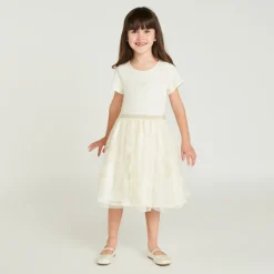Robe manches courtes effet 2 en 1 en tulle brodé pour fille