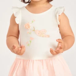 Robe manches courtes effet 2 en 1 rayée pour bébé fille