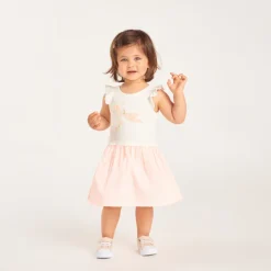 Robe manches courtes effet 2 en 1 rayée pour bébé fille