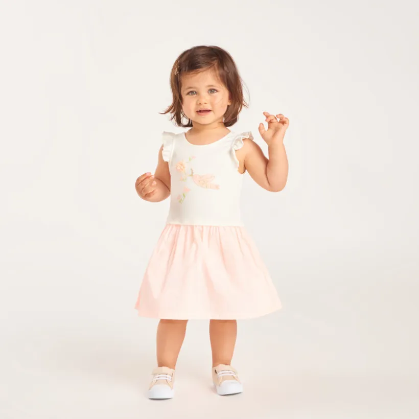 Robe manches courtes effet 2 en 1 rayée pour bébé fille