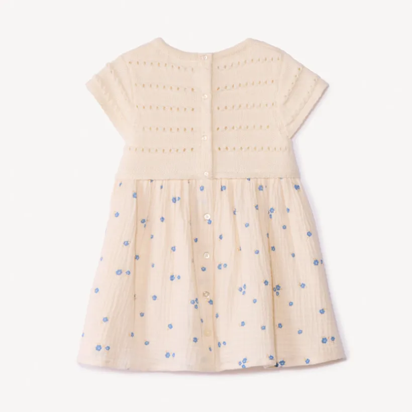Robe manches courtes effet 2 en 1 bi-matière pour bébé fille