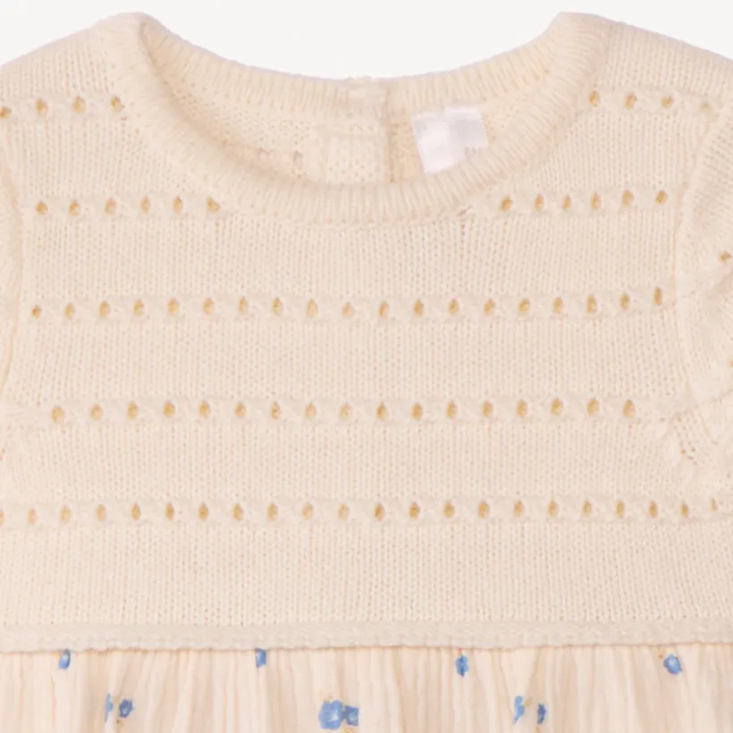 Robe manches courtes effet 2 en 1 bi-matière pour bébé fille