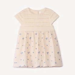Robe manches courtes effet 2 en 1 bi-matière pour bébé fille