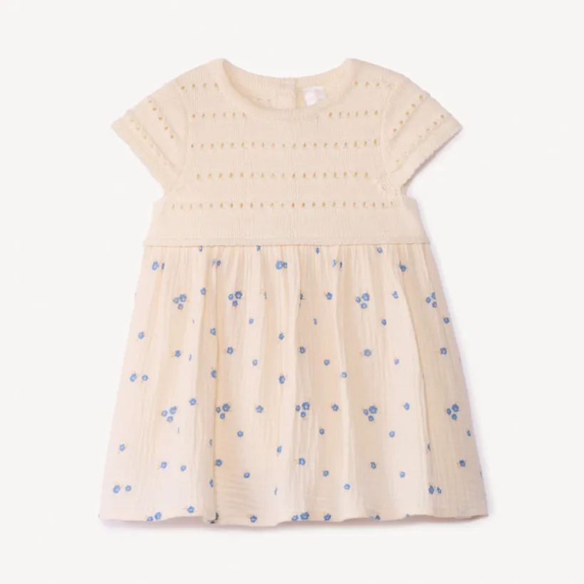 Robe manches courtes effet 2 en 1 bi-matière pour bébé fille