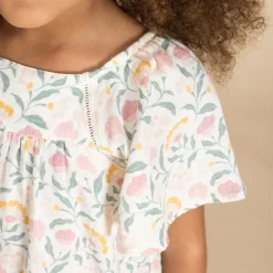 Robe manches courtes en double gaze imprimé floral pour fille