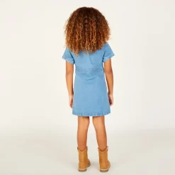 Robe manches courtes en jean brodé pour fille