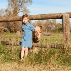 Robe manches courtes en jean brodé pour fille