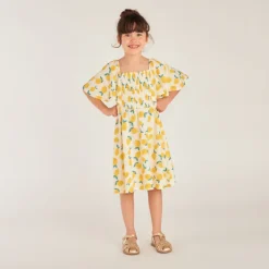 Robe manches courtes en jersey fochette imprimé citron pour fille