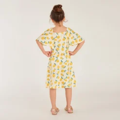 Robe manches courtes en jersey fochette imprimé citron pour fille