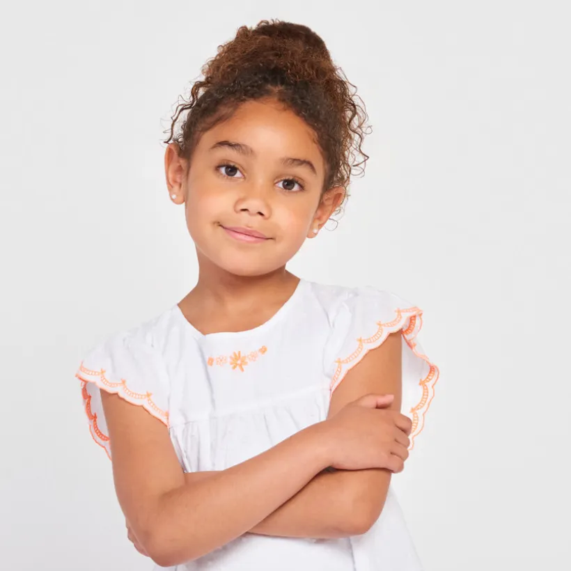 Robe manches courtes en plumetis pour fille