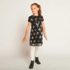 Robe manches courtes en sequins avec motif étoile pour fille