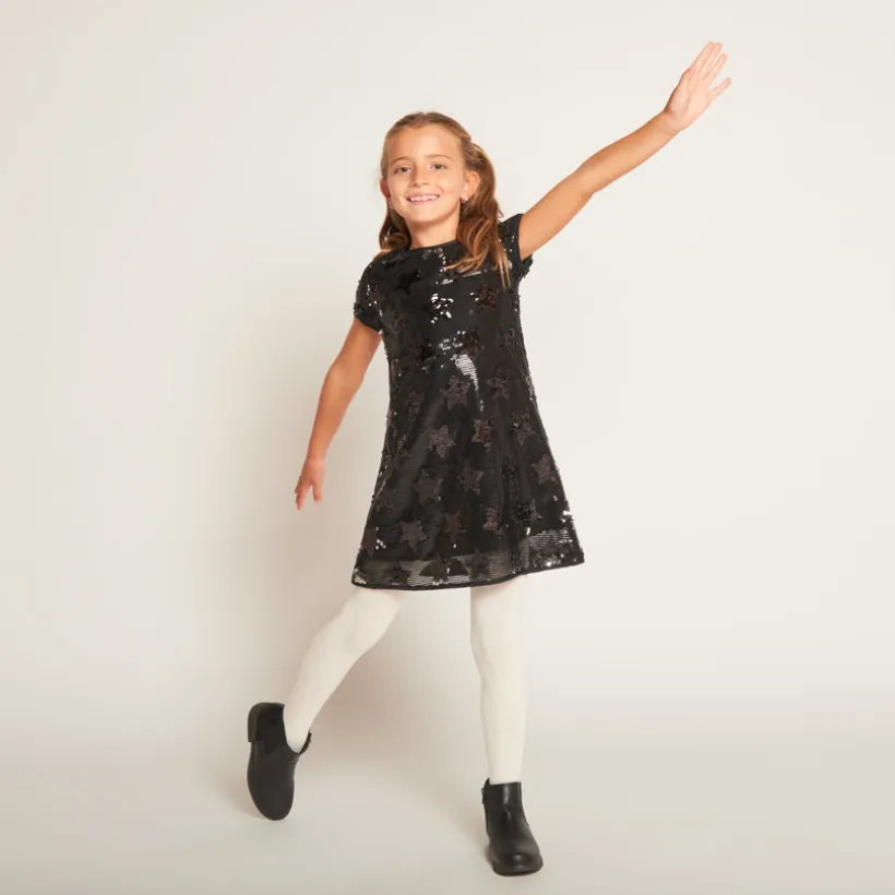 Robe manches courtes en sequins avec motif étoile pour fille