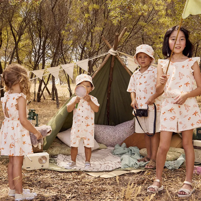 Robe manches courtes en tetra imprimé fantaisie pour bébé fille