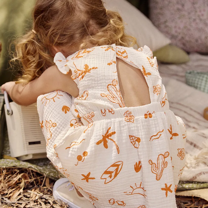 Robe manches courtes en tetra imprimé fantaisie pour bébé fille