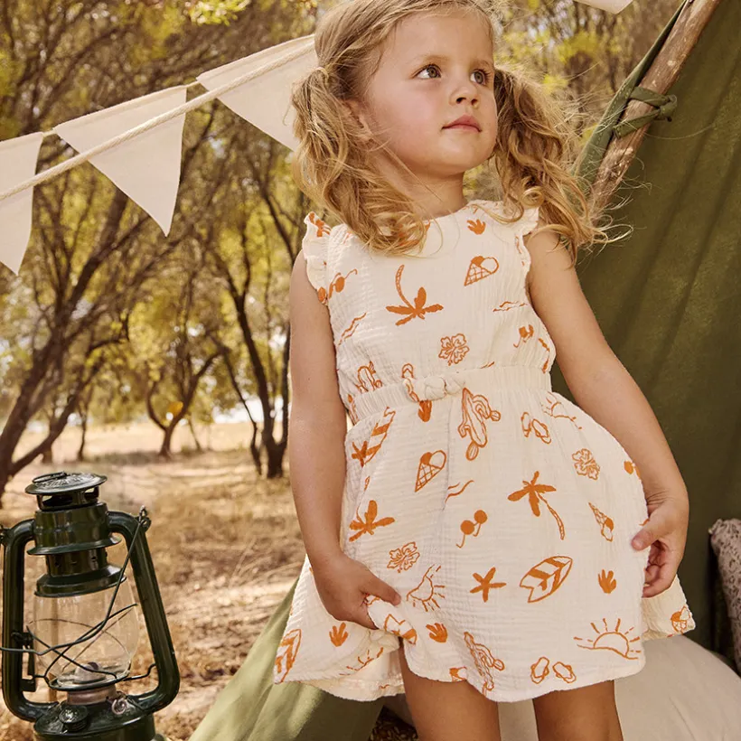 Robe manches courtes en tetra imprimé fantaisie pour bébé fille