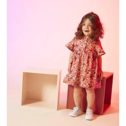 Robe manches courtes en toile imprimé fleuri pour bébé fille