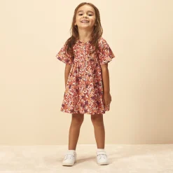 Robe manches courtes en toile imprimé fleuri pour bébé fille