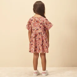 Robe manches courtes en toile imprimé fleuri pour bébé fille