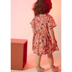 Robe manches courtes en toile imprimé fleuri pour bébé fille