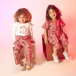 Robe manches courtes en toile imprimé fleuri pour bébé fille