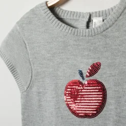 Robe manches courtes en tricot avec pomme en sequins