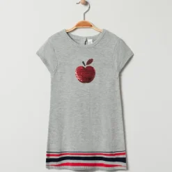 Robe manches courtes en tricot avec pomme en sequins