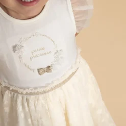 Robe manches courtes en tulle brodé pour bébé fille