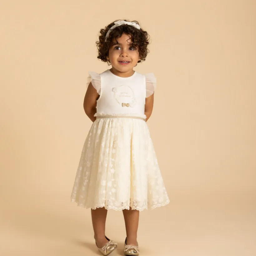 Robe manches courtes en tulle brodé pour bébé fille