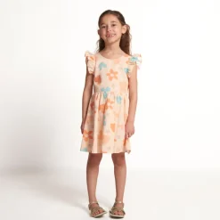 Robe manches courtes imprimée à dos nu pour fille