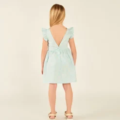Robe manches courtes imprimée fleurie à dos nu pour fille
