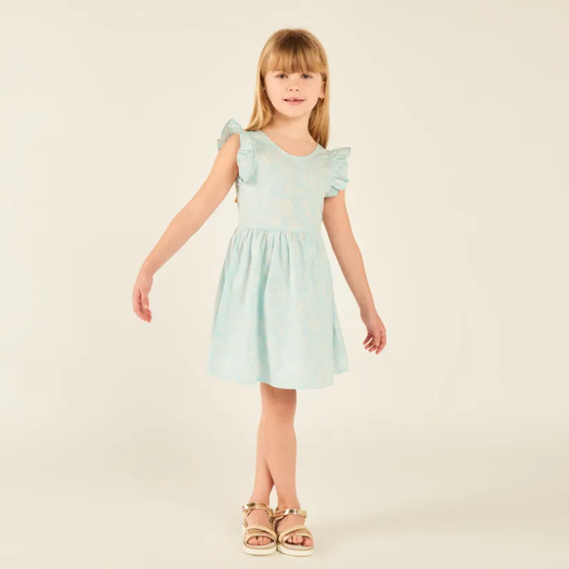 Robe manches courtes imprimée fleurie à dos nu pour fille