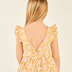 Robe manches courtes imprimée fleurie à dos nu pour fille