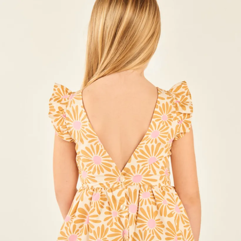 Robe manches courtes imprimée fleurie à dos nu pour fille