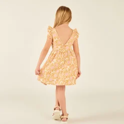 Robe manches courtes imprimée fleurie à dos nu pour fille
