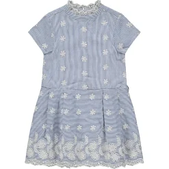 Robe manches courtes à rayures verticales et motifs brodés