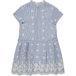 Robe manches courtes à rayures verticales et motifs brodés