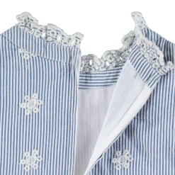 Robe manches courtes à rayures verticales et motifs brodés