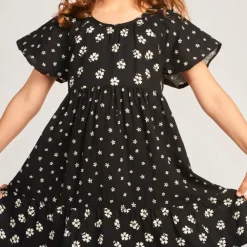 Robe manches courtes volantées imprimé fleurs pour fille
