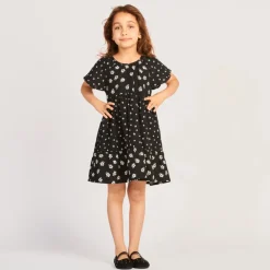 Robe manches courtes volantées imprimé fleurs pour fille